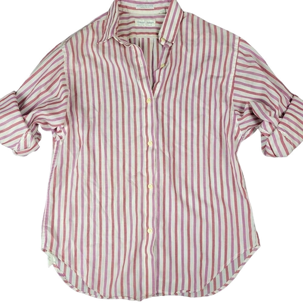 Henri JAMES women 10p blouse Vintage button down long sleeve sailor pink stripes